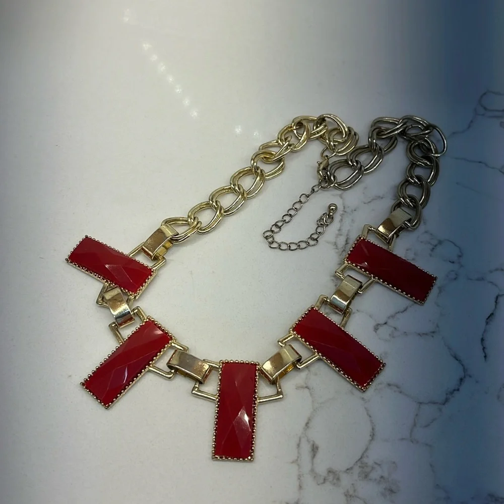 Vintage Red Collar Statement Necklace - Picture 5 of 5